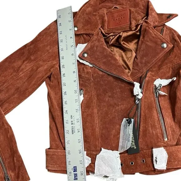 Blank NYC Jacket Womens XS Sun Valley Suede Leather Luxury Zip Moto Amber Spring